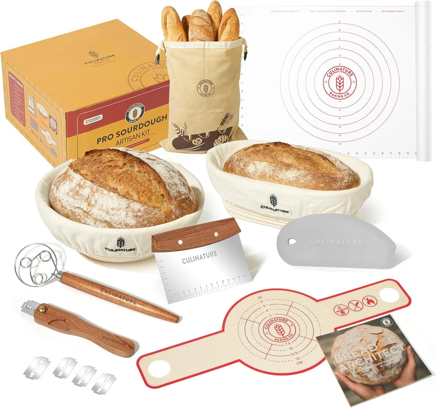 Premium Sourdough Bread Baking Kit 10" Round/Oval Banneton Baskets