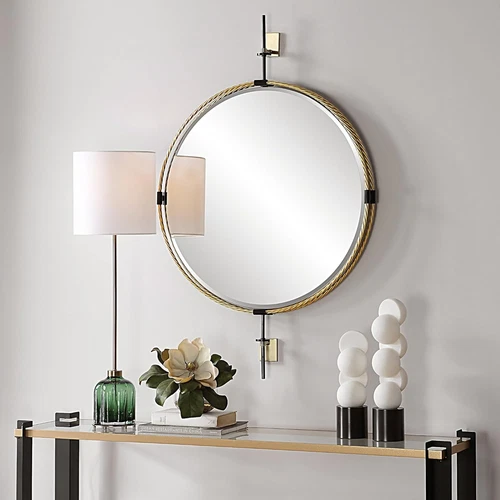 Guardrail Round Mirror - 47.75" Tall x 31" Wide Elegant Design - Picture 4 of 5