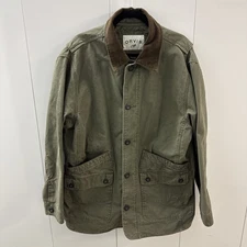ORIVS Canvas Barn Chore Jacket Coat Sz L Olive Green Insulated Corduroy Trim
