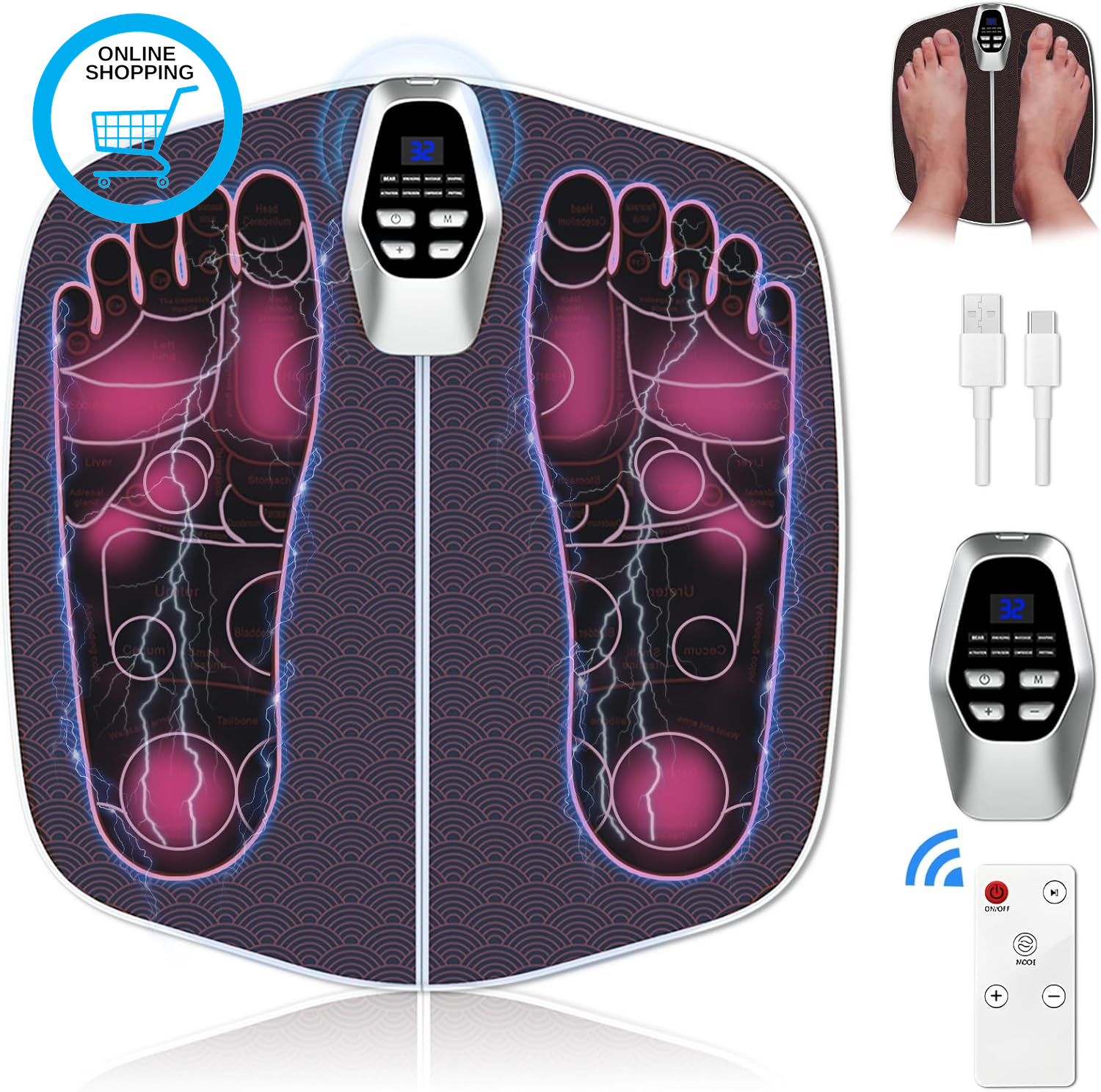 Electric Foot Massagers - EMS Foot Massager for Pain and Circulation - LCD Displ
