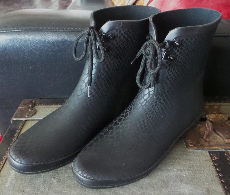 Henry Ferrera New York Botas de Lluvia Impermeable Talla 8 Negro Foto 2 de 4