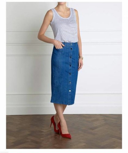 PURE COLLECTION Heritage Blue Denim Midi Skirt UK 16 LN004 HH 02 - Picture 2 of 3