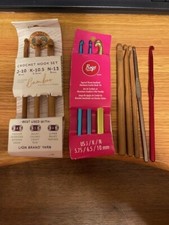 Lot of 11 Crochet Hooks, Lion  Boye, Various Sizes, Aluminum  Bamboo, Some New