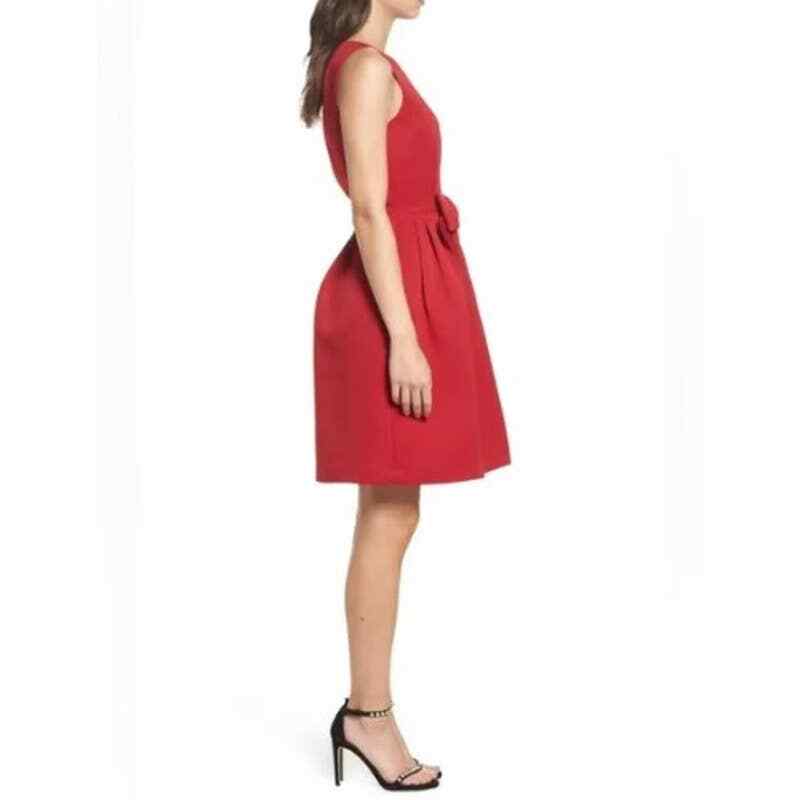 Tahari Red Bow Front Fit & Flare Dress Size 8 Holiday Party Cocktail Sleeveless eBay