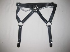  1 Faux leather w/pentagram  chains thigh garter strap leg ring black nip goth