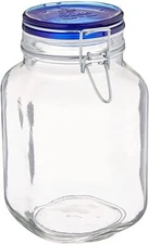 Bormioli Rocco Fido 67.5 oz. Food Jar w/ Metal Clamp and Rubber Gasket, Blue Top