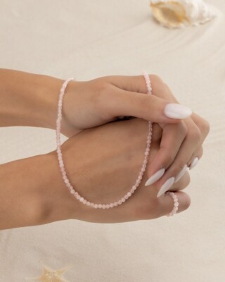 Natural Rose Quartz Smooth Round Gemstone Beads Love Luck Choker Necklaces 18''
