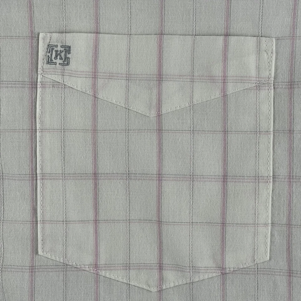 KREW Plaid Short Sleeve Button-Up Shirt White with Pink & Gray Lines Size Medium - Image 3 of 4