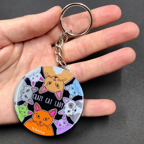 Crazy Cat Lady Keychain Handmade Retro Pet Portrait Art Gift Accessory - Picture 11 of 15