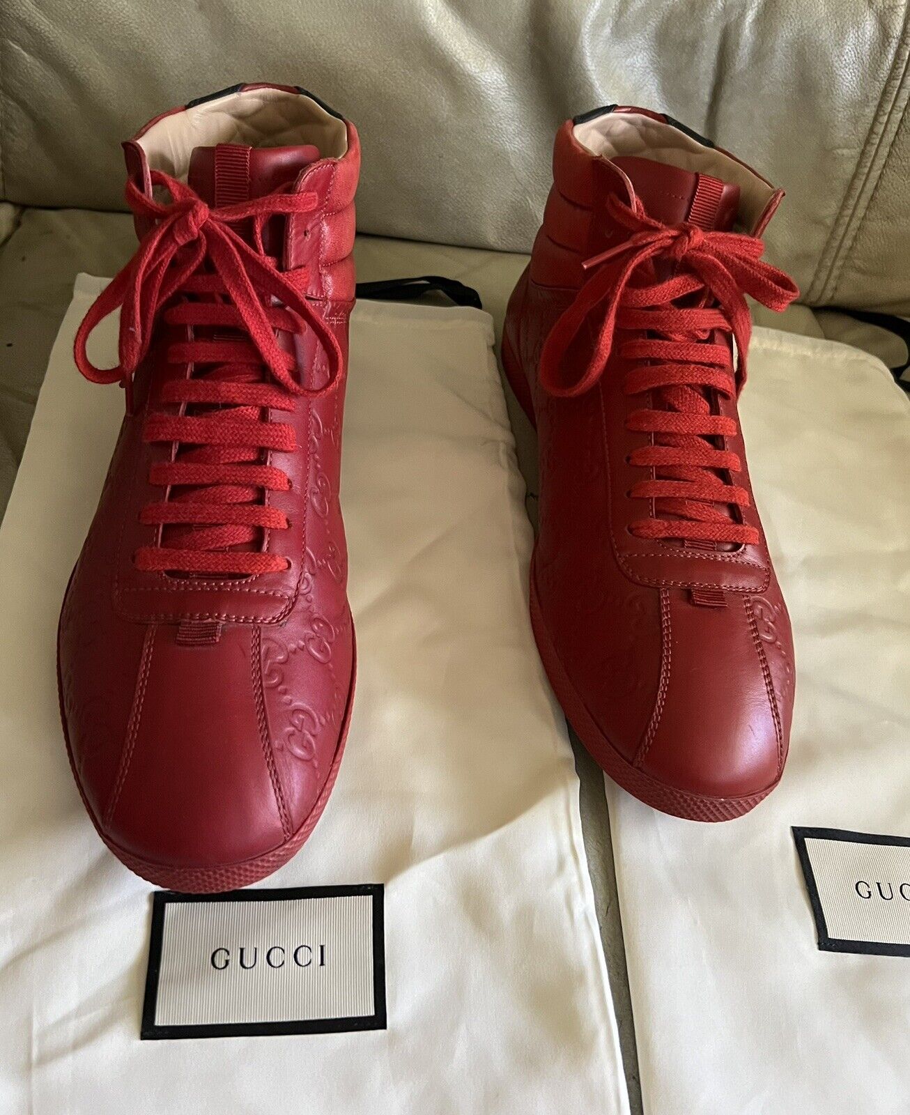 GUCCI BAMBI GUCCISSIMA EMBOSSED RED LEATHER HIGH … - image 4