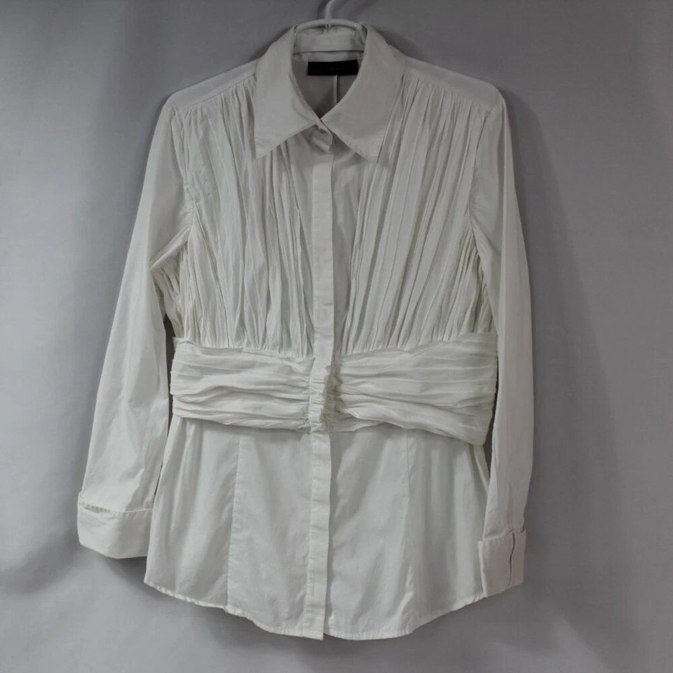 Blusa blanca acanalada esmoquin plisada INC talla 14 Foto 4 de 4