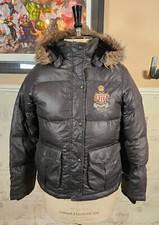 Polo Jeans Co Ralph Lauren Down Puffer Jacket Women's Large Fur Hood Crest Logo