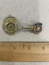 Vintage Hook-Fast Manchester NH Police Tie Clip & Manchester Police SERGT Badge