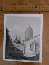 Oxford Tom Tower from ruins engraving