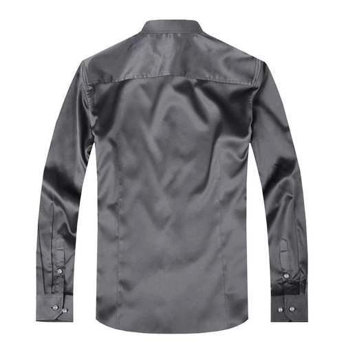 Camicia elegante uomo raso seta manica lunga slim business formale casual top classico - Foto 5 di 25