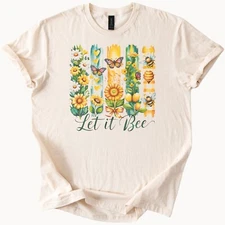 Let It Bee Graphic Tee with Sunflowers Butterflies and Bees Design