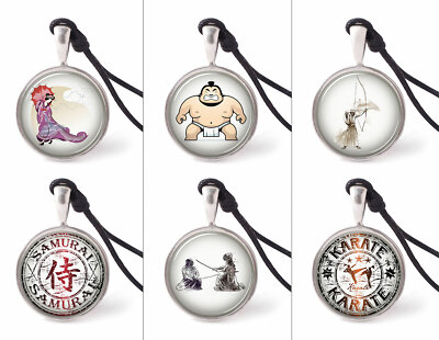 Japanese Culture Symbols Necklace Pendants Pewter Silver Jewelry JNP