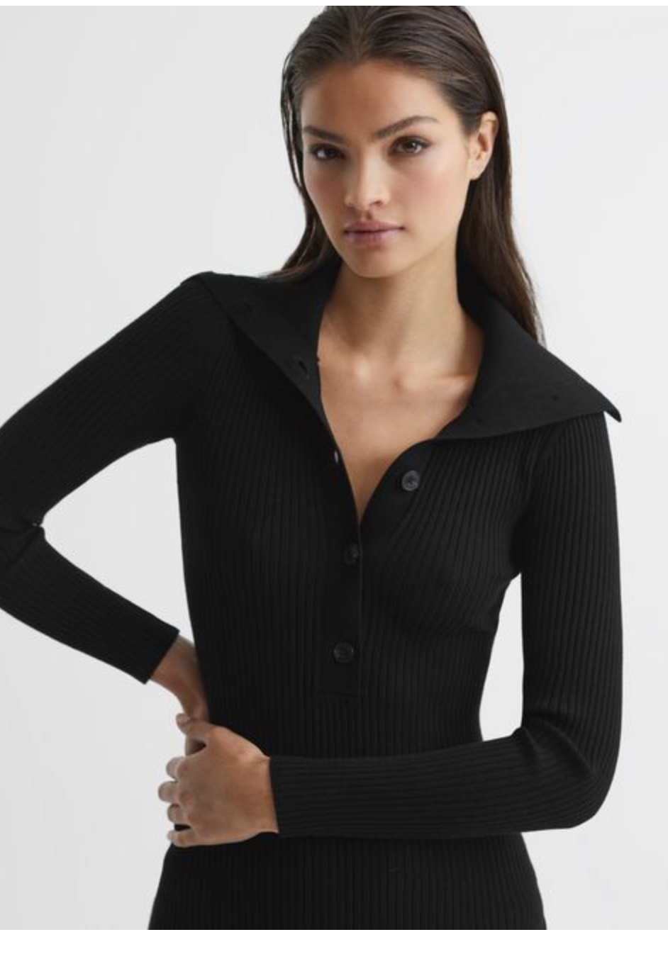 NWT Lovers + Friends Black Ribbed Bodycon Long Sleeve Shirtdress, size S