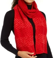 INC Women's Chenille Striped Arrow-Stitch Muffler Scarf,  Black or Red ***