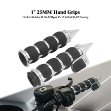 1" Non-Slip Rubber Chrome Spike Hand Grips Fits For Harley Honda Yamaha Kawasaki