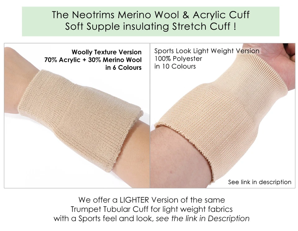 Rib Knit Cuff Pair Tubular Cuffing Bomber Jacket Sleeve Replacement Wool Acrylic - Image 3 of 4