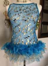 Women's Ballerina Costume Sequin Dress Size XS Turquoise Blue Tull Jazz Tap