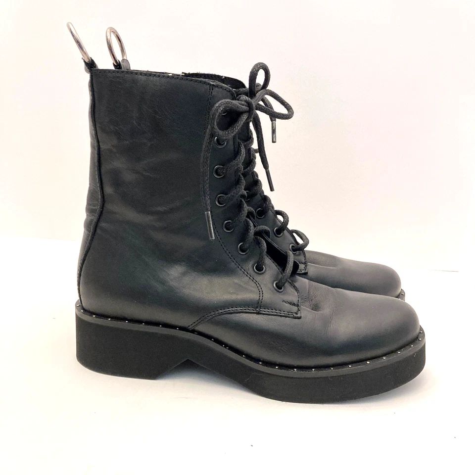 Botas Steve Madden Rocco de couro preto biqueira redonda motociclista feminina 10 M zíper lateral - Imagem 2 de 4