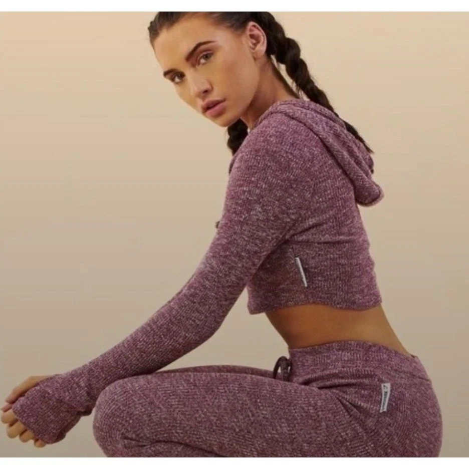 gymshark slounge ribbed cropped athleisure sweater hoodie