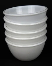 5 Vintage White Glass Rolled Rim Cereal Soup Bowls 5 1/2" Diameter