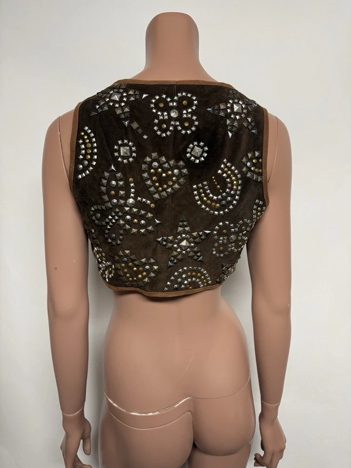 Vtg Dolce & Gabbana D&G Cropped Brown Studded Suede Vest 38 XS - Image 4 of 4