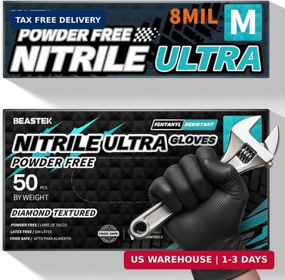 Beastek Nitrile Disposable Gloves, 8Mil Latex & Powder Free Chemical Resistant H