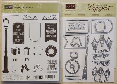 Stampin Up STAMP/DIE SET BUNDLE * BRIGHTLY LIT CHRISTMAS * USED- LIGHT, LAMPOST!