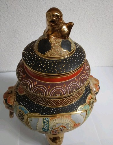 Vintage Kutani Incense Signed Burner -Brown Gold No Chips Or Cracks 12 X 8 X 7 " - Picture 13 of 21