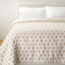 Full/Queen Lofty Cotton Slub Woodblock Print Floral Quilt Off White/Mauve