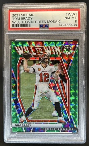 2021 Panini Mosaic Tom Brady Will to Win Mosaic Green #WW-1 Buccaneers PSA 8