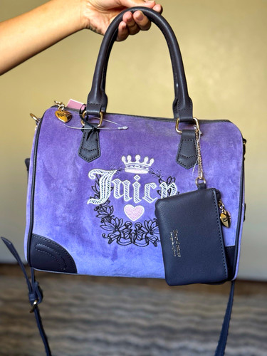 Juicy Couture Purple Medium Satchel Zip Top Handle Crossbody w Pouch Charm