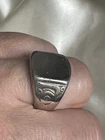 Antique ornate Solid Silver Signet Ring Engraved UK size U