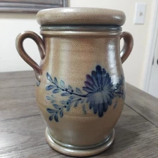 Rowe Pottery Historical Collection Salt Glaze 10.5" Lidded Crock Canister Cobalt
