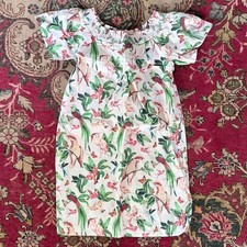 Ann Taylor Small Tropical Bird Print Dress Womens Multicolor Smocked 100% Cotton