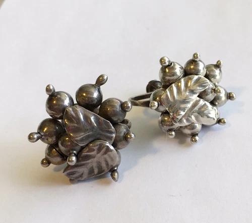 Antique Vintage Silver Signed Spratling Screw Back Ear Rings