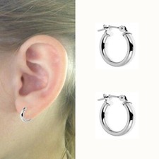 10K Children's Real White Gold Baby Kids Hoop Earrings Tubular Hoops 12mm