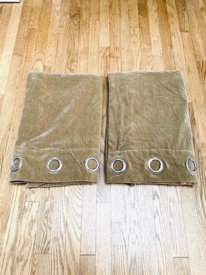 Pair Ballard Designs Velvet Grommet Lined Drapes Panels Curtains Sand 54x84 NEW - Image 4 of 4