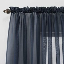 Sheer Voile Rod Pocket Curtain Panel, 59" x 63", Navy Blue 