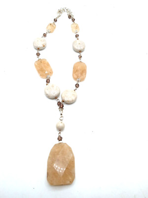 Natural Rutilated Quartz and Stone silver Tone Premier Designs 24 In Necklace