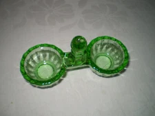 Antique 1930s Art Deco Glass Open Salt and Pepper Shakers Green
