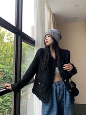 Black Elegant Style Tweed Blazer Jacket - Trendy Vintage Style Outfit
