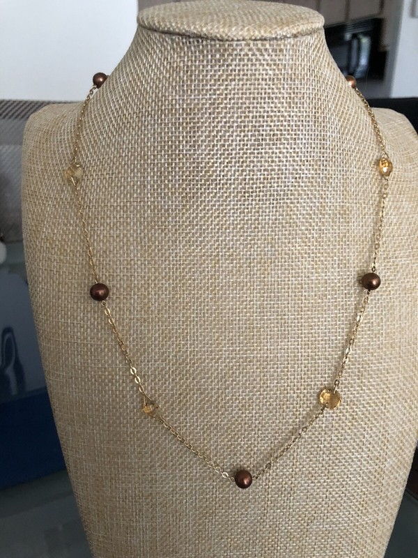 14KYG Citrine & Brown Cultured Pearl Necklace