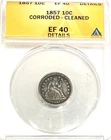 1857  seated liberty dime - ANACS Certified EX40 details