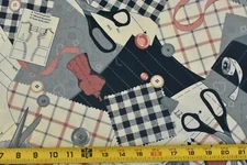 By 1/2 Yd, Vintage, Pink Blue Sewing Pattern Cutting Cotton, Fabric Trad., P5915