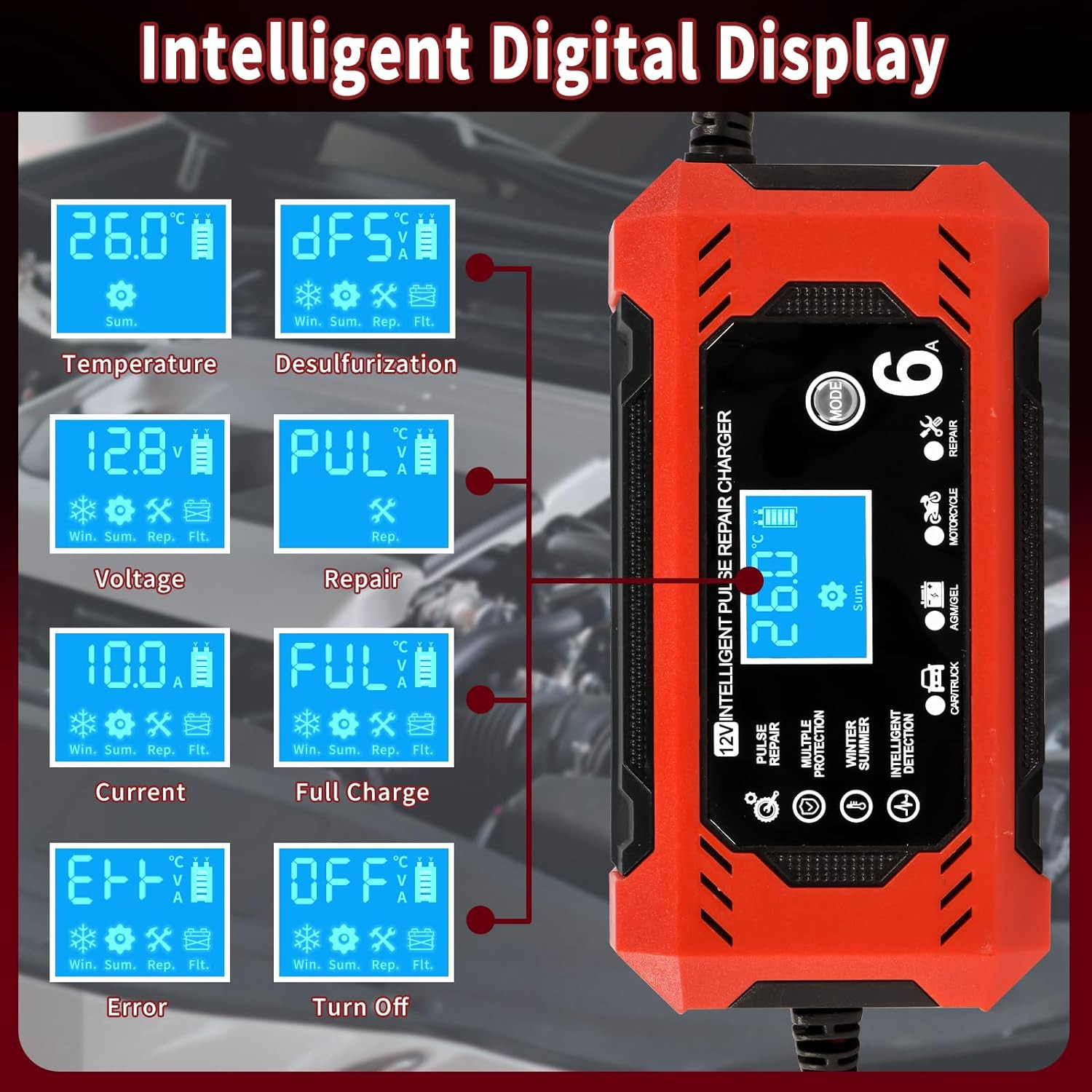 Caricabatterie Auto/moto 6a 12V Mantenitore di Carica Batteria Intelligente - Miniatura 4